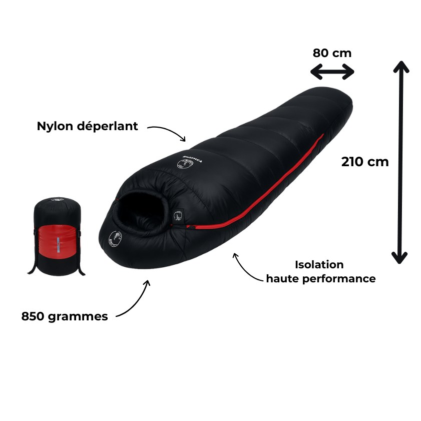 Sac de couchage duvet 850g- O°C  4 saisons
