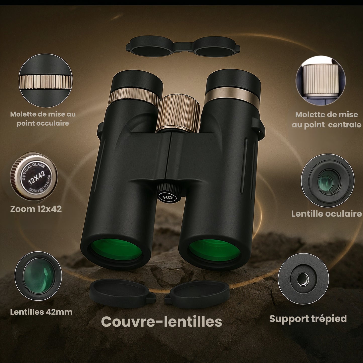 Jumelles 12x42 HD- Prismes BAK4 / Optique FMC